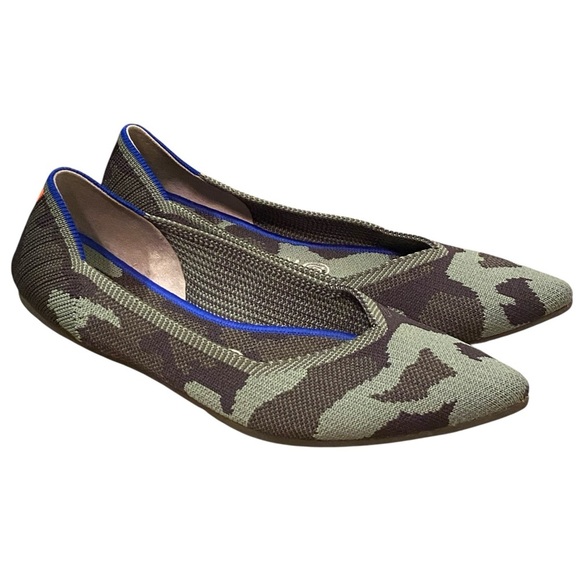 Rothys Shoes Womens Green Slip On Olive Camo Pointed Toe Flat Shoes - Picture 5 of 8